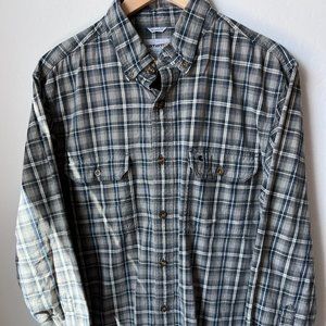 Carhartt Workwear Shirt Large Blue Gray Button Up Long Sleeve Cotton Mens